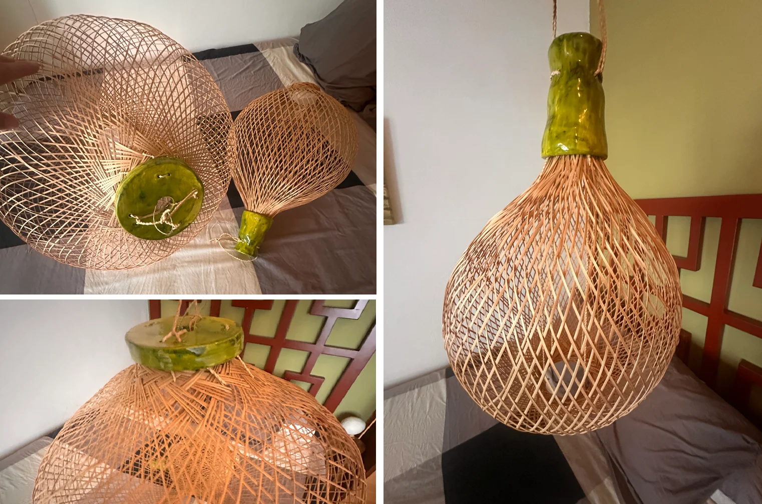 Ceramic holder made to repair and reuse a broken bamboo lamp